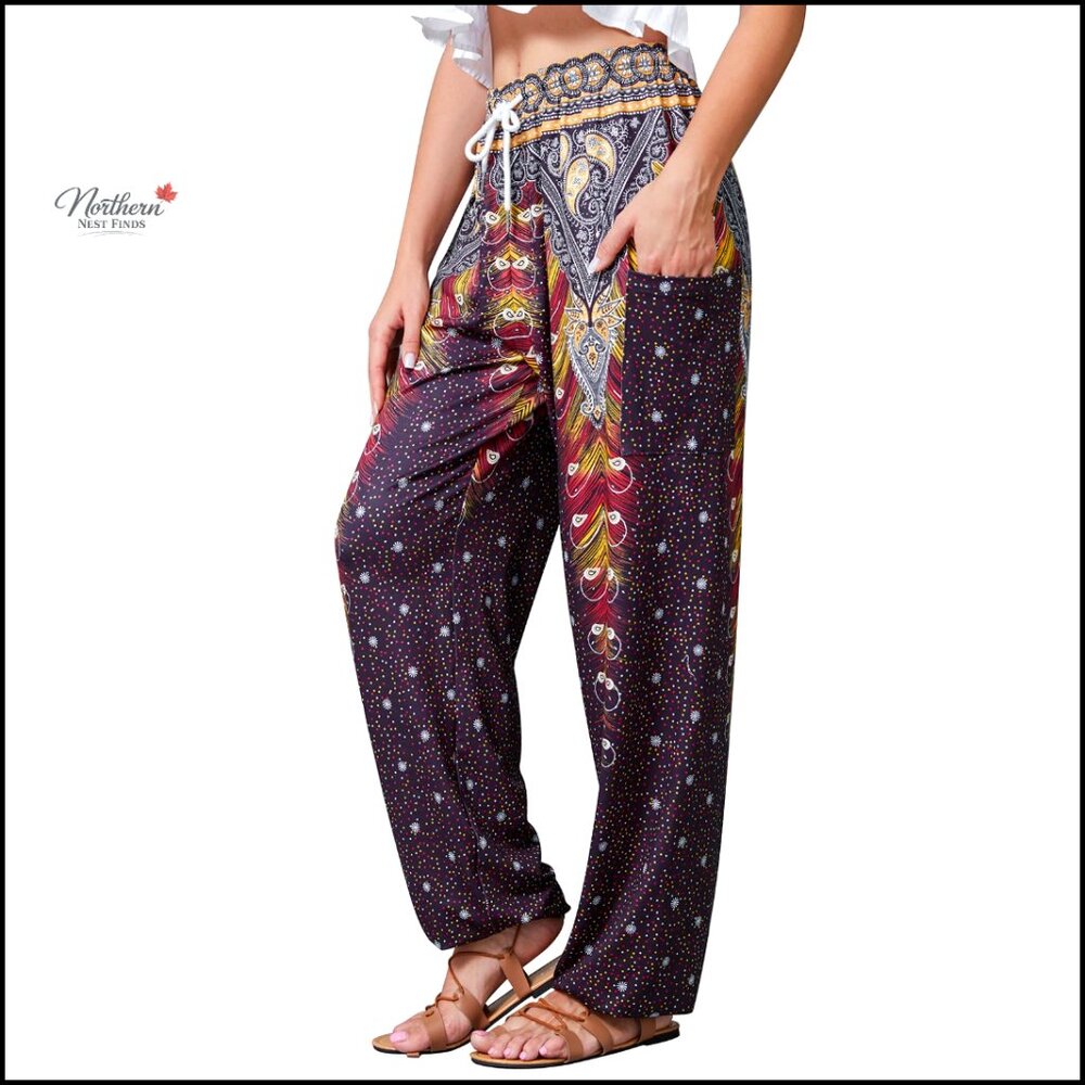 Harem Pants Boho Palazzo Joggers Yoga Pants with Pockets